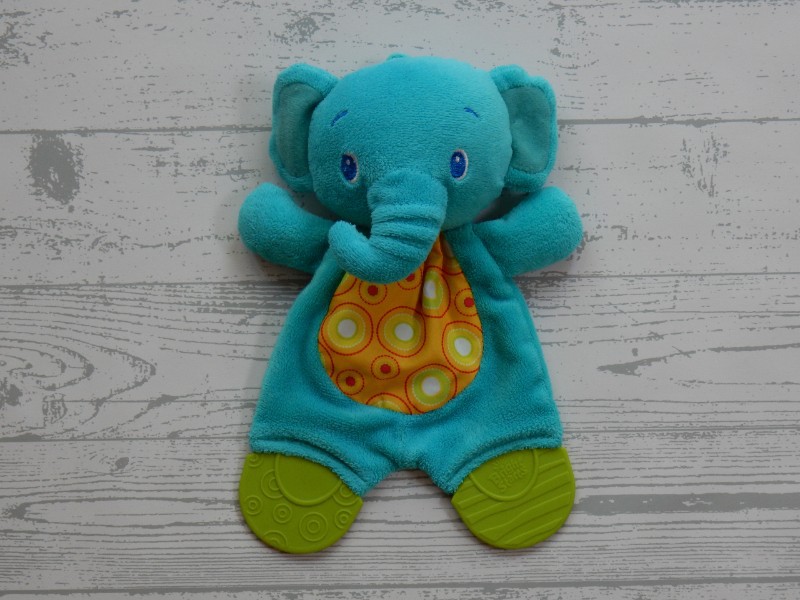 Bright Starts knuffeldoek velours knisper aquablauw groen Olifant
