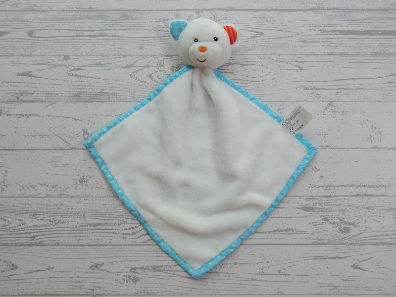 Action ZD Trading knuffeldoek velours wit blauw stipjes Beer