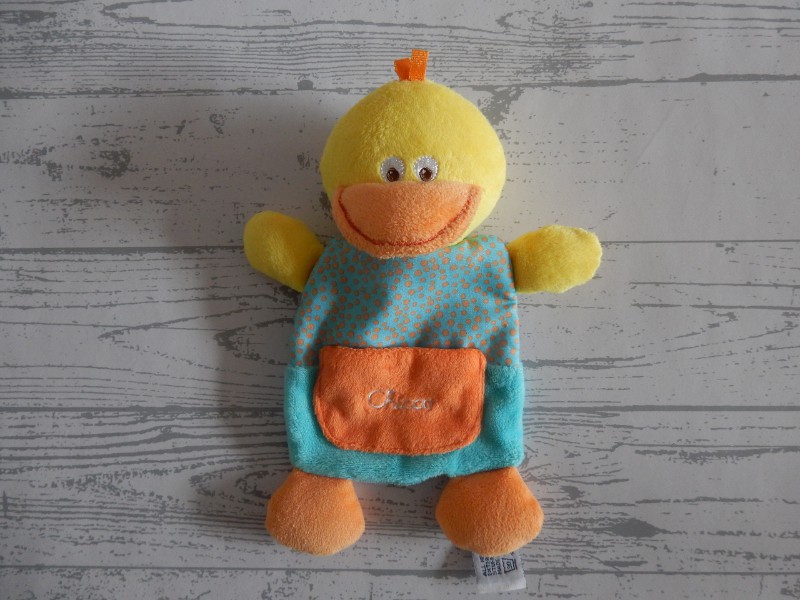 Chicco knuffeldoek velours knisper geel oranje blauw Eend