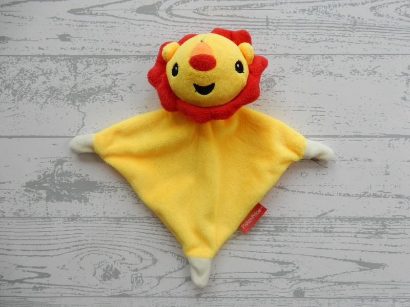 Fisher Price knuffeldoek knuffellap velours geel rood Leeuw