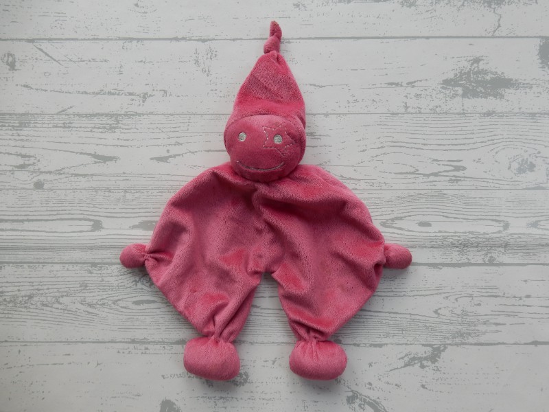 Prenatal knuffeldoek tuttel tutpopje fuchsia roze zilver kort mutsje