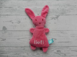 Lief! Lifestyle knuffel velours fuchsia roze wit konijn