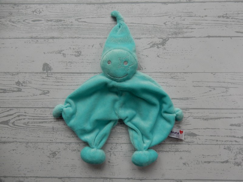 Prenatal knuffeldoek tuttel tutpopje blauw zilver kort mutsje