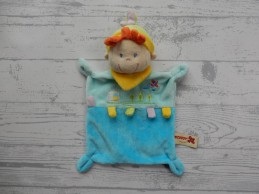Nicotoy knuffeldoek velours aqua blauw oranje vliegtuig jongen Alain