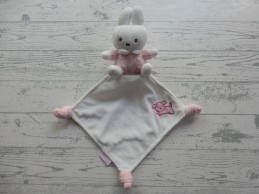 Nijntje knuffeldoek velours gebreid wit roze hondje snuffie