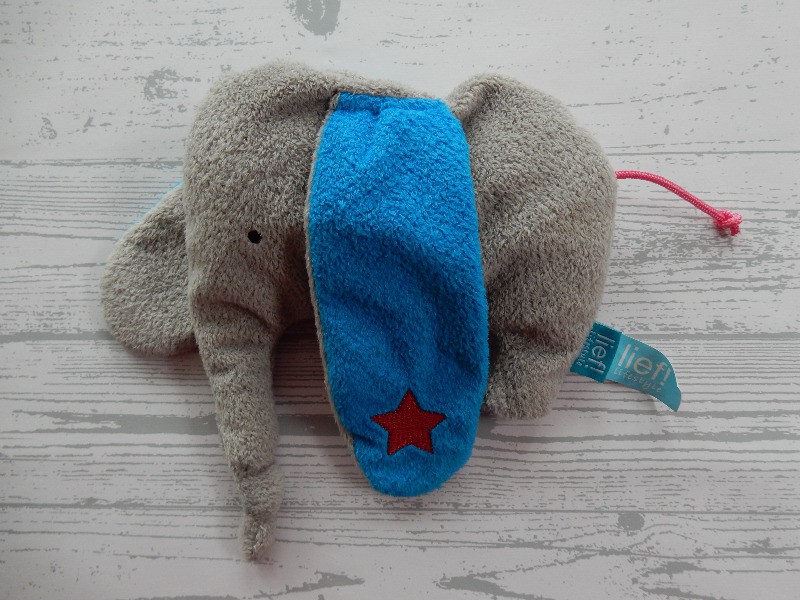 Lief! Lifestyle knuffeldoekje knuffel velours grijs olifant blauwe oren