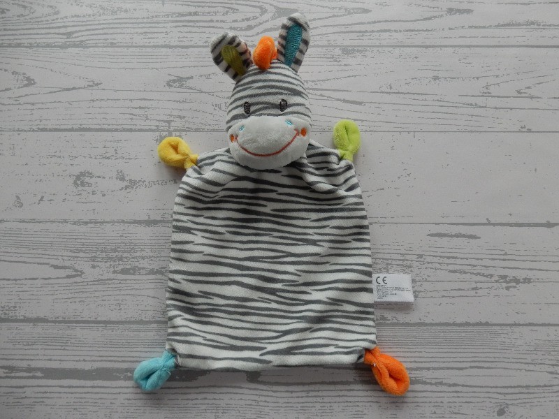 Nicotoy knuffeldoek velours wit grijs gestreept zebra