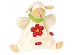 Sigikid knuffel handpop velours beige sjaaltje bloem Schaap