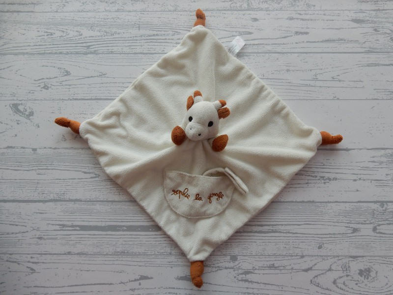 Sophie de Giraf knuffeldoek velours ecru bruin