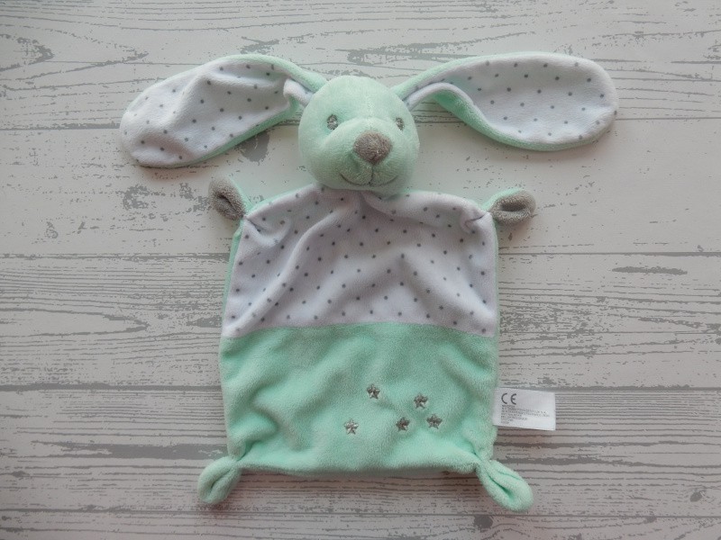 Nicotoy knuffeldoek velours wit mint groen stipjes sterretjes konijn