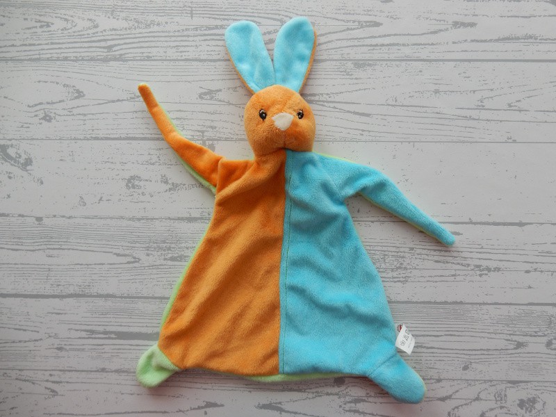 Action Toi Toys knuffeldoek velours oranje blauw groen Konijn