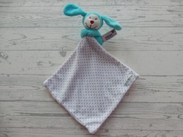 Prenatal knuffeldoek tuttel velours wit blauw stippen Konijn Kato
