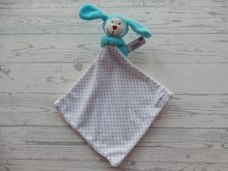 Prenatal knuffeldoek tuttel velours wit blauw stippen Konijn Kato