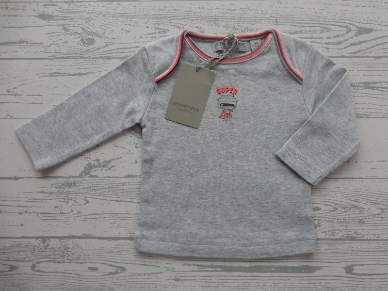 Zero2three longsleeve lichtgrijs melange donkergrijs fel roze Super Hero