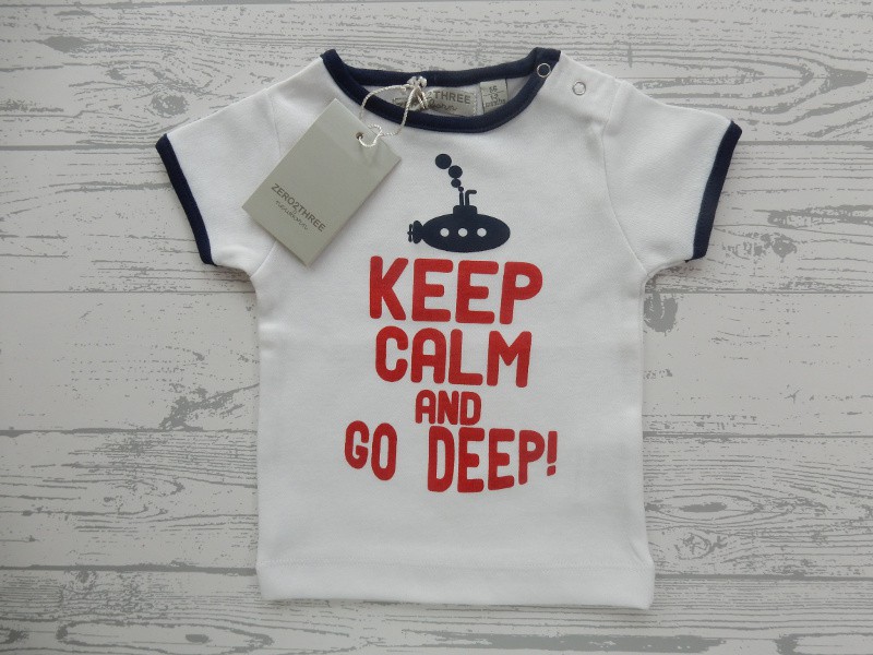 Zero2three t-shirt wit donkerblauw rood Keep Calm and Go Deep!