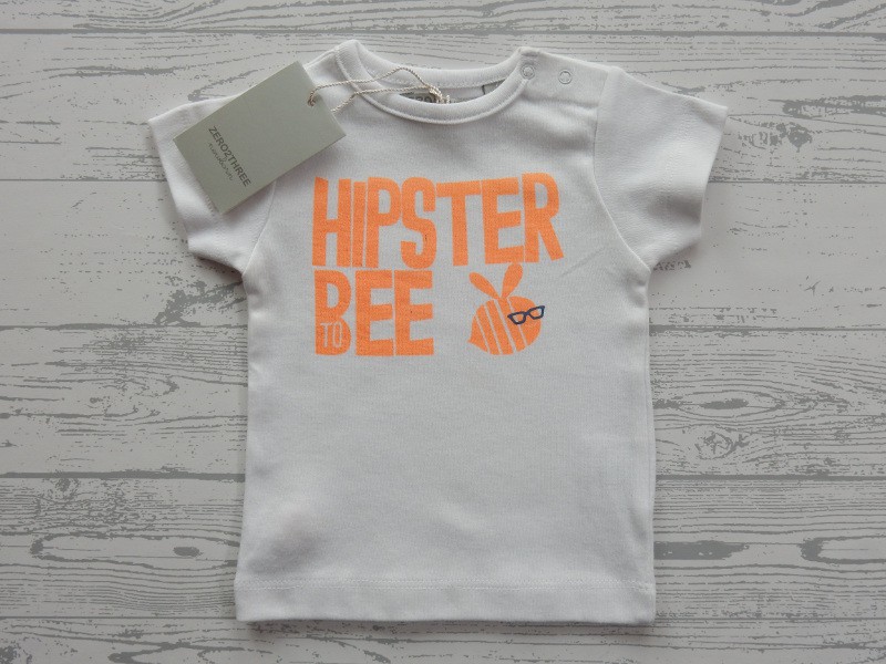 Zero2three t-shirt wit fel oranje Hipster Bee