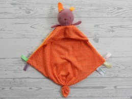 Bobbie & friends knuffeldoek velours tricot oranje Konijn