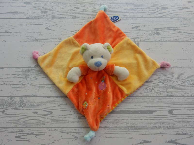 Mots d'Enfants knuffeldoek velours oranje geel gestreept beer