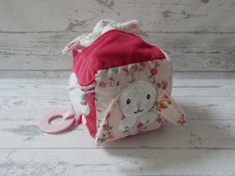 Little Dutch Tiamo knuffel kubus velours wit roze Pink Blossom Konijn