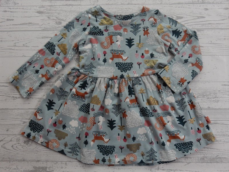 Hema kinderjurk tricot groen print kerst winter bos dieren maat 68