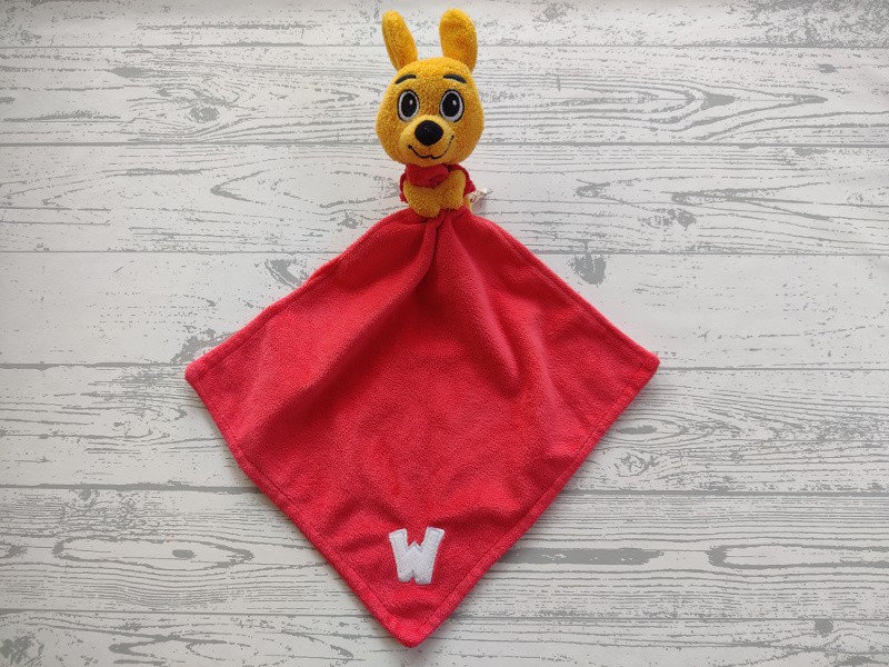 Walibi knuffeldoek velours oranje rood kangoeroe
