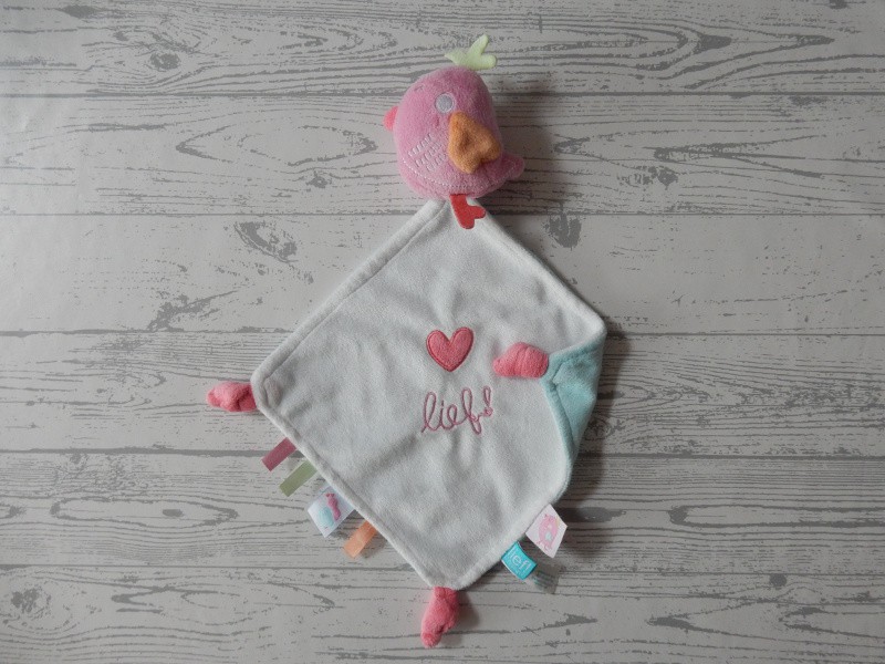 Lief! Lifestyle knuffeldoek velours roze wit blauw vogel love bird