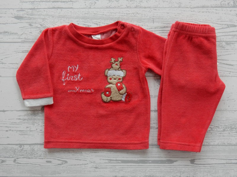 Kerst set shirt broekje velours rood beertje My first maat 50-56