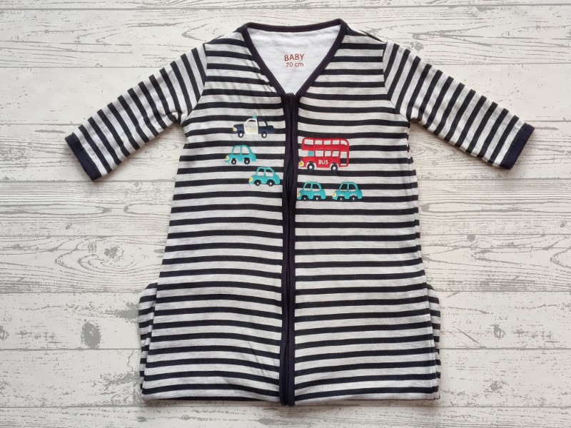 Slaapzak tricot donkerblauw gestreept voertuigen 70 cm