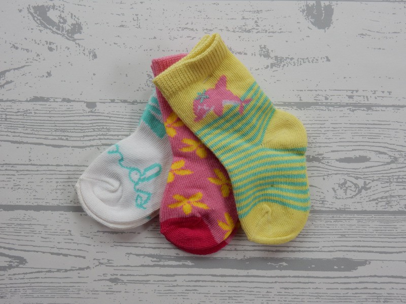 Set 3 paar babysokken geel roze wit Sea Friends maat 62-68