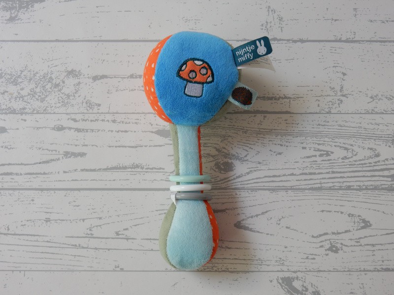 Nijntje balrammelaar velours wit groen oranje blauw ringen paddenstoel