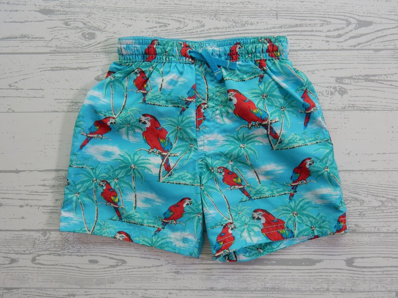 H&M zwemshort aqua blauw rood papegaaien palmboom maat 86-92
