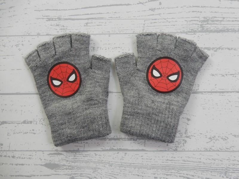 Spiderman handschoenen vingerloos gebreid grijs maat 4-5 jaar