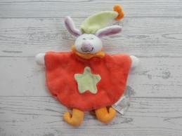 Knuffeldoek velours rood oranje konijn met muts