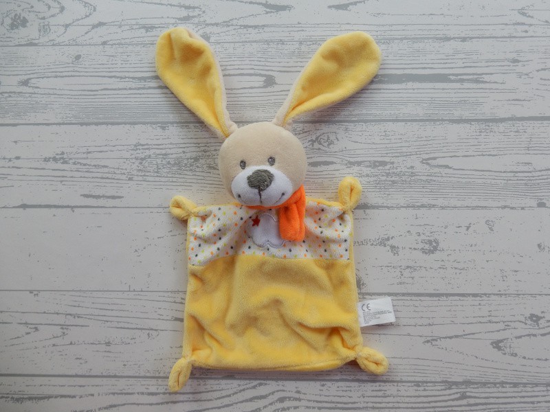 Nicotoy knuffeldoek velours beige geel oranje wolkje konijn