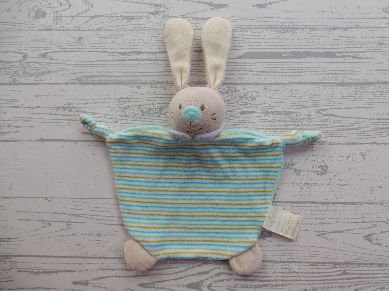 Okay Kik Textilien knuffeldoek velours blauw groen gestreept konijn