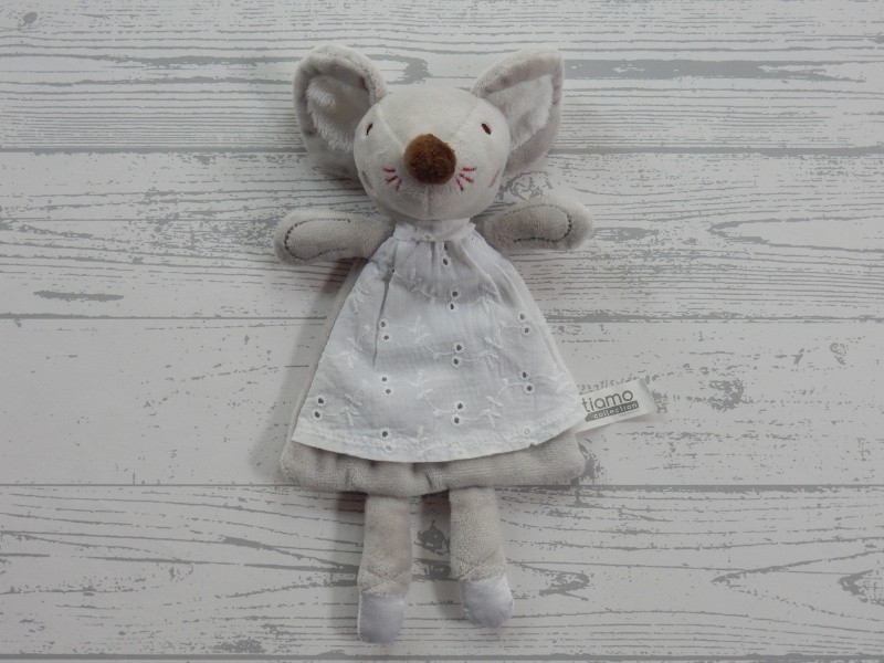 Tiamo knuffeldoek velours grijs wit knisper balletmuis