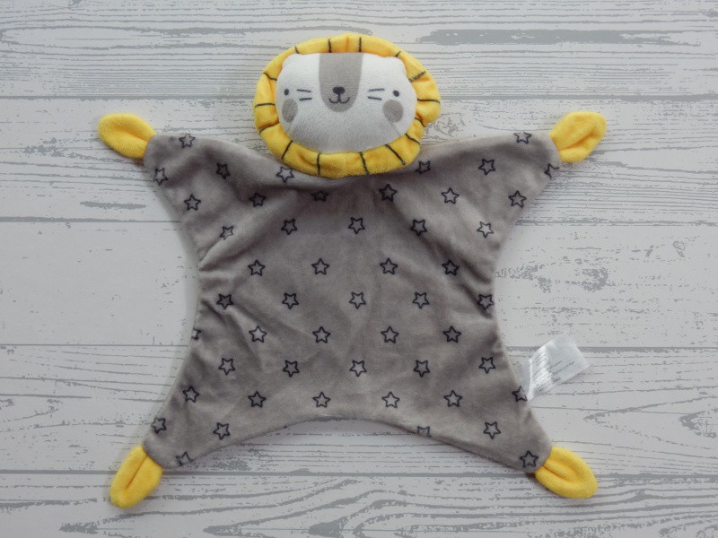 Zeeman knuffeldoek velours grijs geel sterren Leeuw