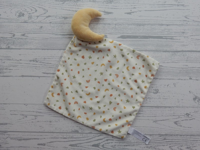 Zeeman knuffeldoek velours ecru groen oker bruin rammeltje maan