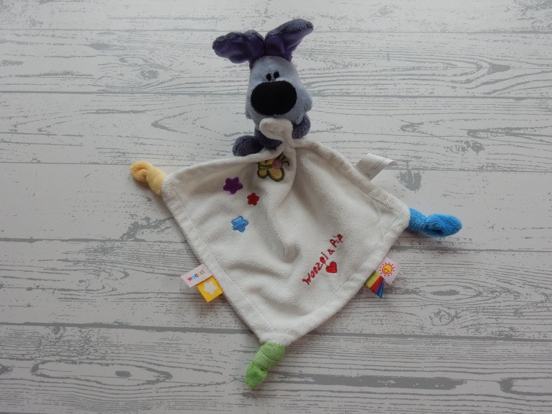 Woezel en Pip knuffeldoek velours wit sterren vlinder Woezel 2014