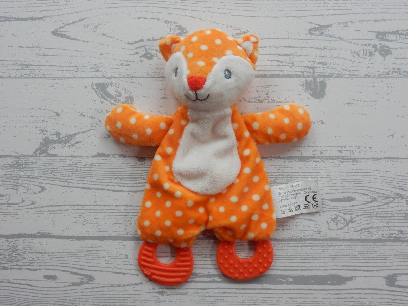 Action Zd trading knuffeldoek velours grijs wit oranje stippen vos