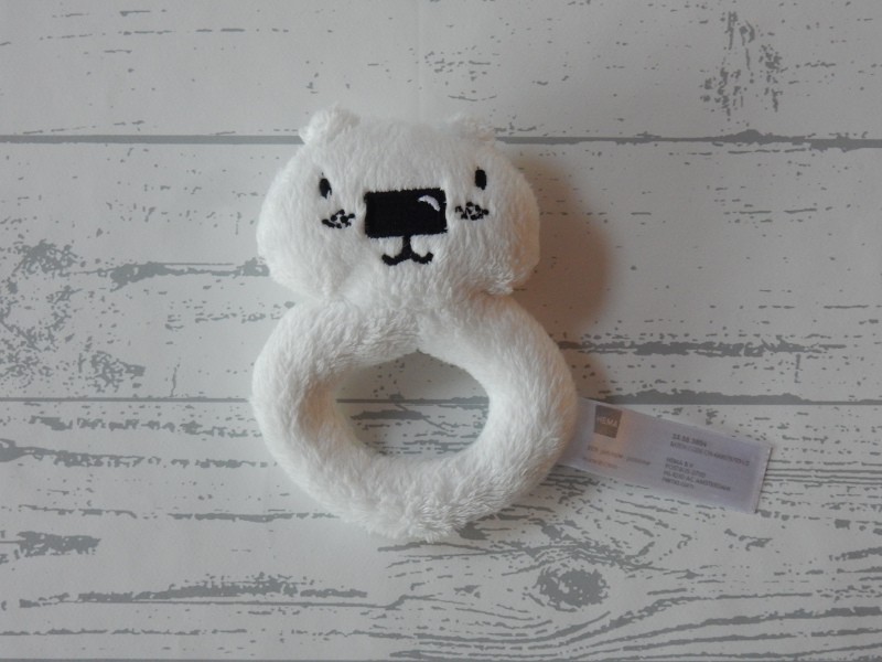 Hema knuffel rammelaar velours wit zwart beer