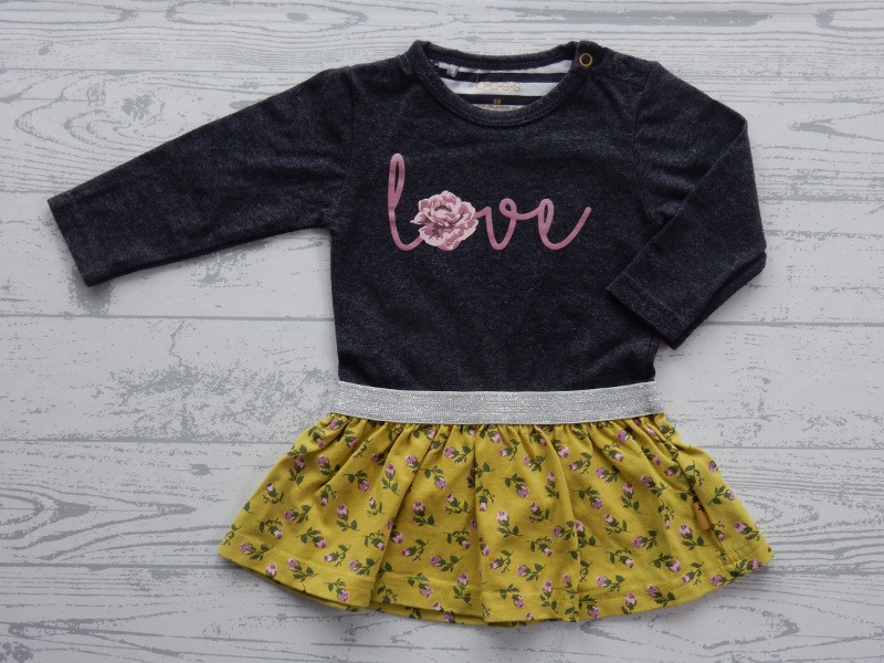 Bess jurk antraciet geel bloemetjes Love maat 68