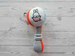 Nijntje balrammelaar velours blauw oranje geel roze ringen paddenstoel