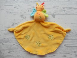 Fehn baby knuffeldoek velours geel borduur vlinder