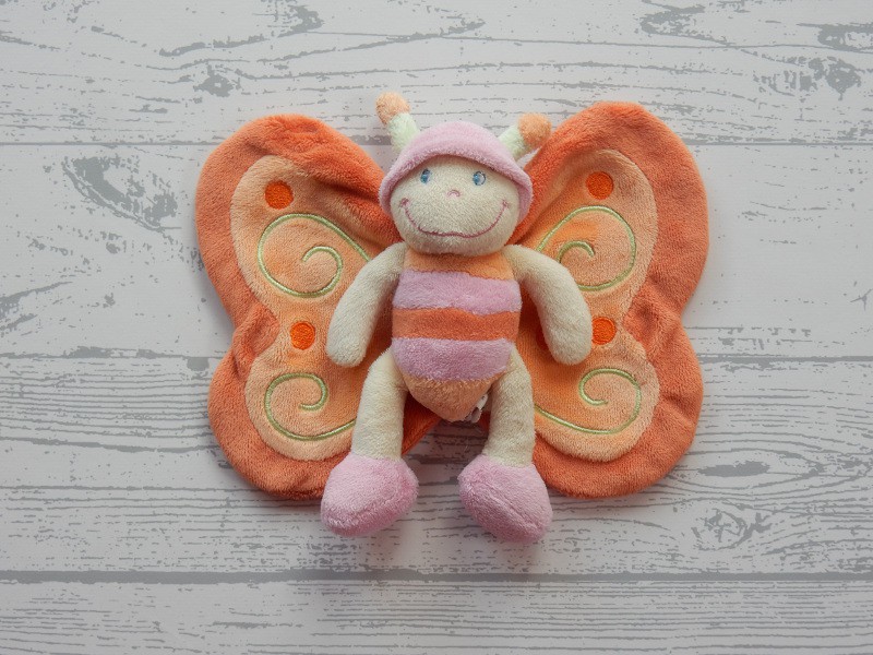 Nicotoy knuffel knuffeldoek velours oranje roze vlinder