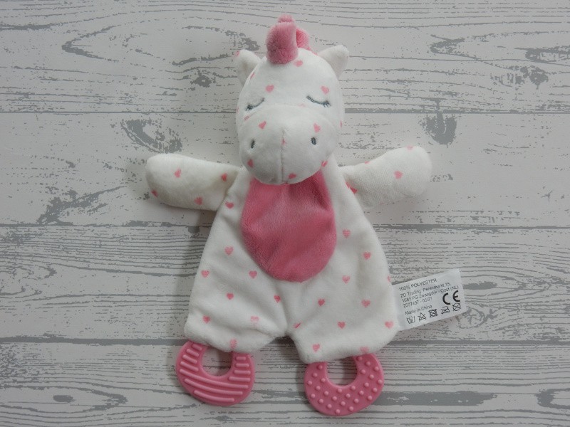 Action Zd trading knuffeldoek velours wit roze hartjes eenhoorn