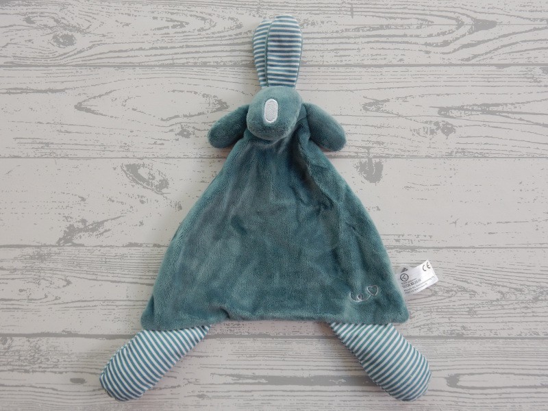 Bambino Basics knuffeldoek velours blauw groen gestreept Knisperkonijn