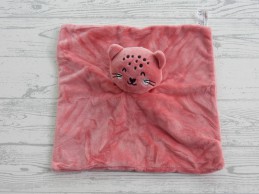 Bambino knuffeldoek velours roze donkerroze kat poes luipaard