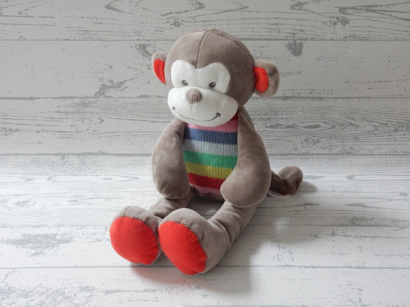 Nicotoy knuffel velours bruin rood gebreid aap Woodstock