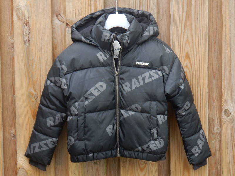 Raizzed winterjas gewatteerd zwart grijs met tekst Lima